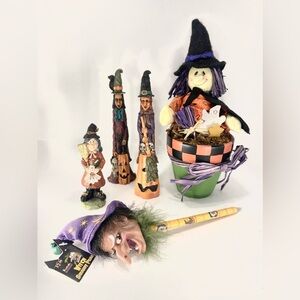 Lot of 5 Witches - Pencil Figurines Pen Clay Pot Planter Halloween Decor